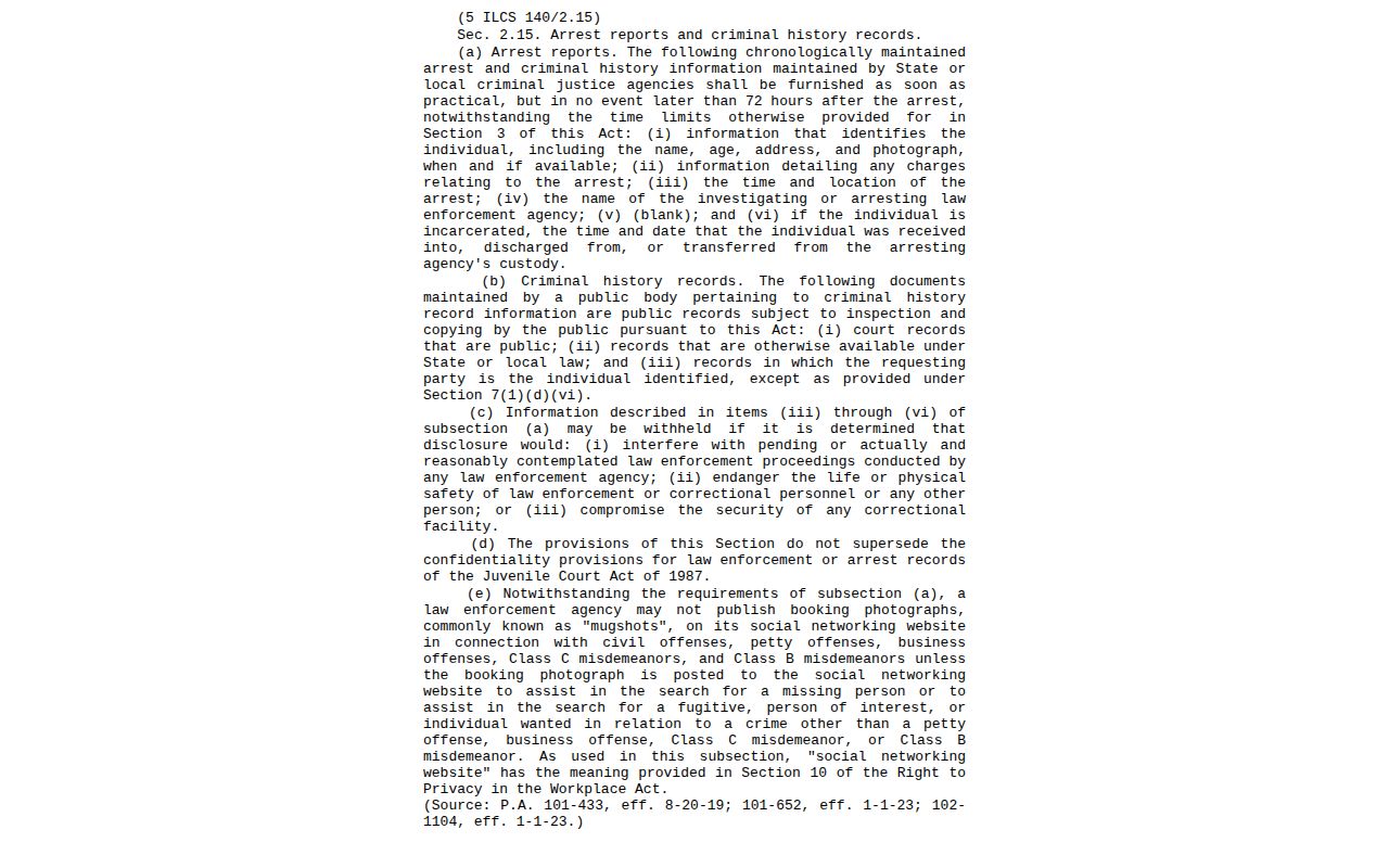 Illinois arrest-report statute for Macoupin County booking records