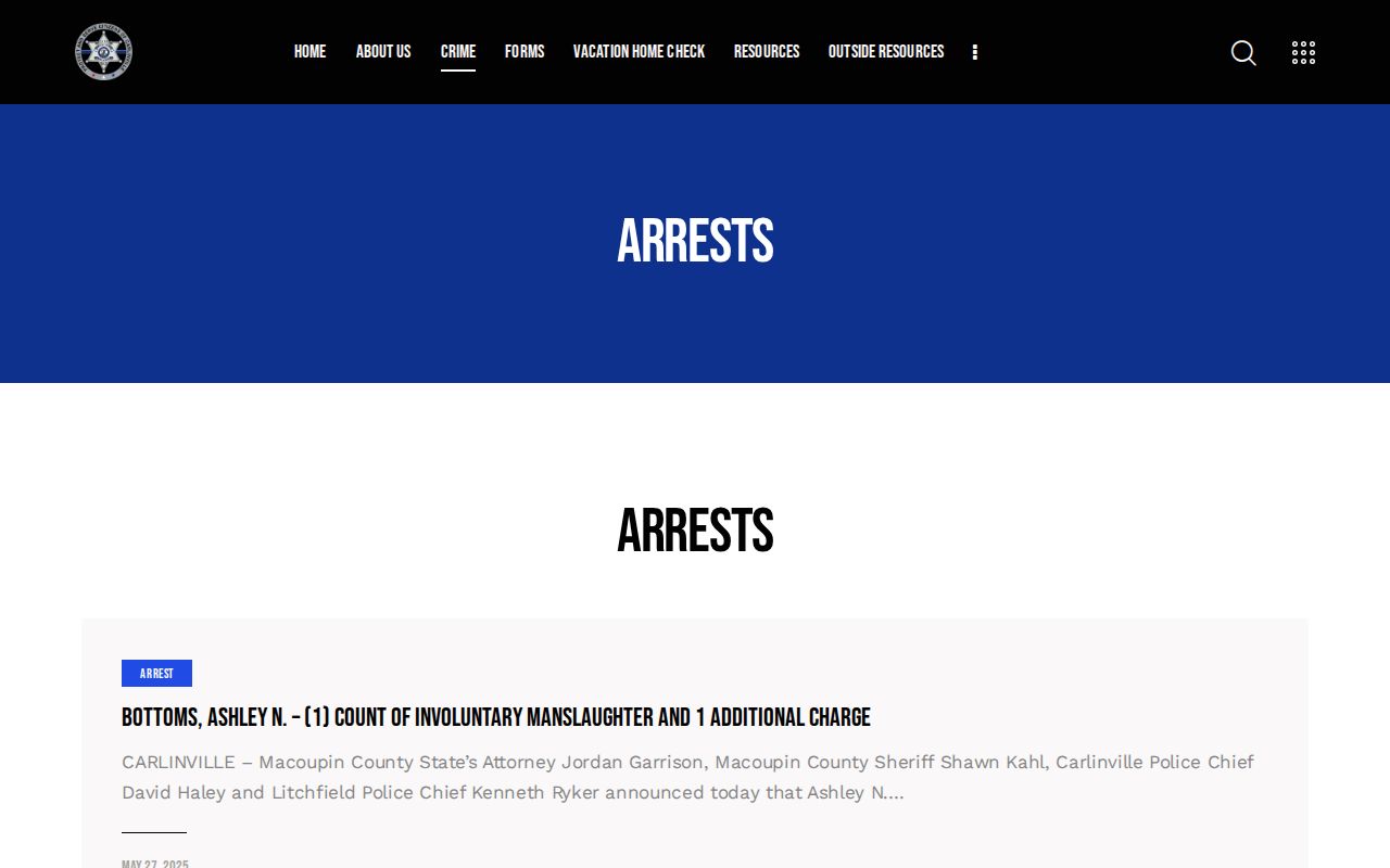 Macoupin County Carlinville Police arrest-record archive